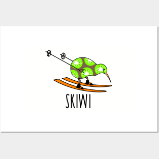 Funny kiwi as a skier Posters and Art